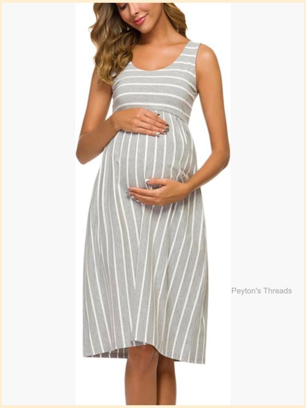 Maternity Tank Dress Striped Sleeveless Knee Length A-Line Nursing